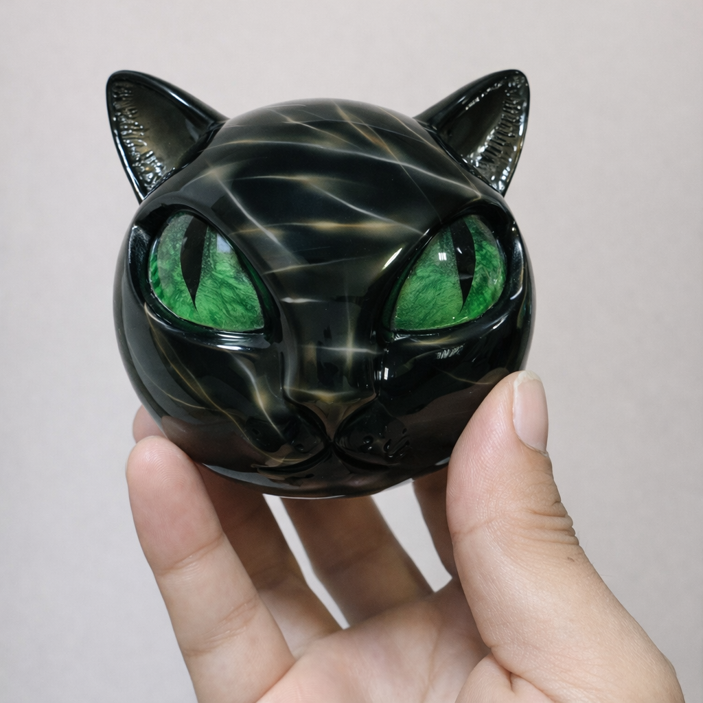 Stylische schwarze Katzen-Skulptur. Mystische Figur als moderne Dekoration für jeden Raum.