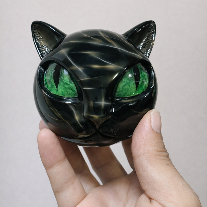 Stylische schwarze Katzen-Skulptur. Mystische Figur als moderne Dekoration für jeden Raum.