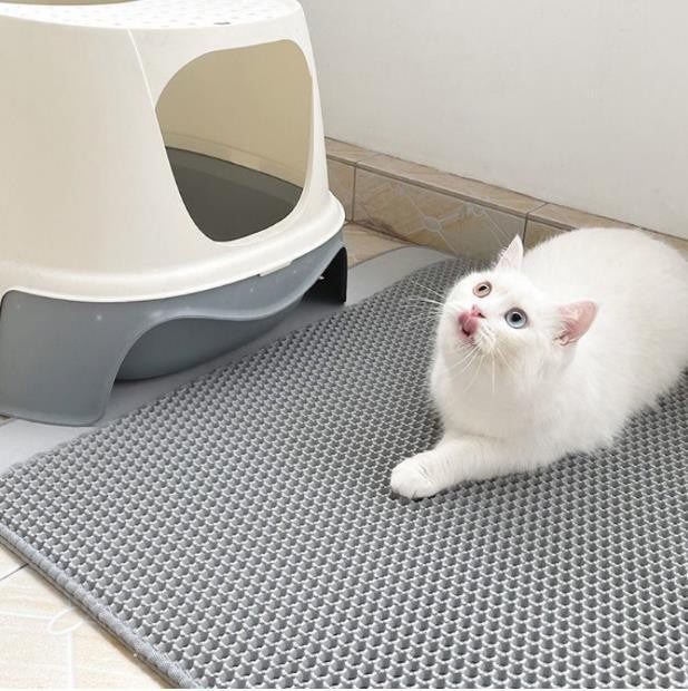 Schwarze Katzenstreumatte fängt effektiv Streu auf und sorgt für ein sauberes Zuhause. Ideales Katzenzubehör.