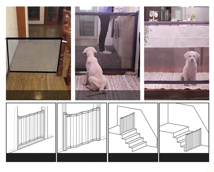 Verstellbare schwarze Sicherheitsbarriere, ausziehbar, ideal als Treppen- oder Türschutzgitter für Kinder & Haustiere.