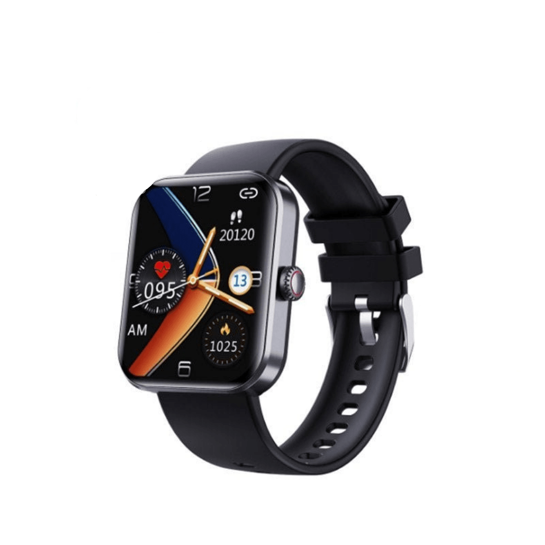 Schwarze Smartwatch: Präzise Blutzucker-Messung, Herzfrequenz- & Blutdruck-Überwachung für Ihre Gesundheit.