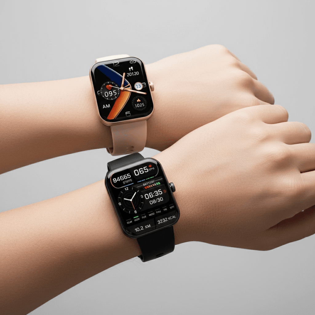 Elegante Rosa Smartwatch für Damen: Blutzucker-Messung, Herzfrequenz & Fitness-Tracking stilvoll am Handgelenk.