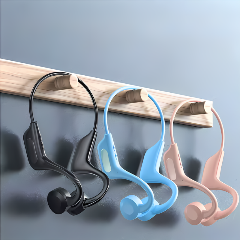 Schwarze Unisex Knochenschall-Kopfhörer, kabellos, Open-Ear, leicht für Sport und Outdoor.