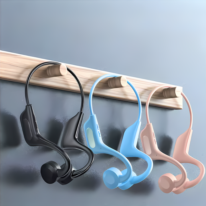 Schwarze Unisex Knochenschall-Kopfhörer, kabellos, Open-Ear, leicht für Sport und Outdoor.