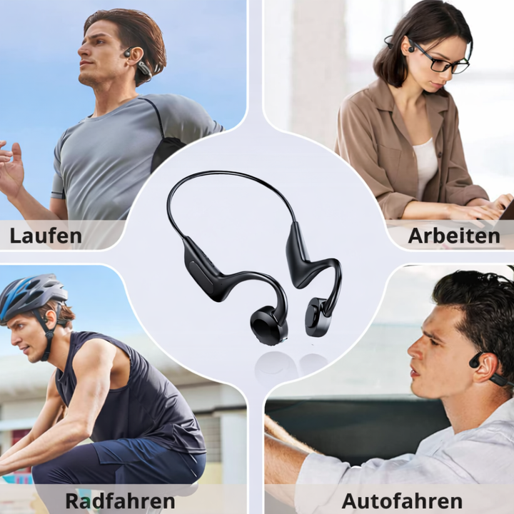 Kabellose Bluetooth Knochenschall-Kopfhörer, lange Akkulaufzeit, leicht & unisex für Outdoor-Aktivitäten.