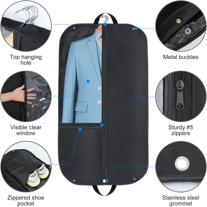 Elegante schwarze Kleidertasche wasserdicht & knitterfrei, ideal für Anzüge. Sorgt für perfekte Kleideraufbewahrung unterwegs.
