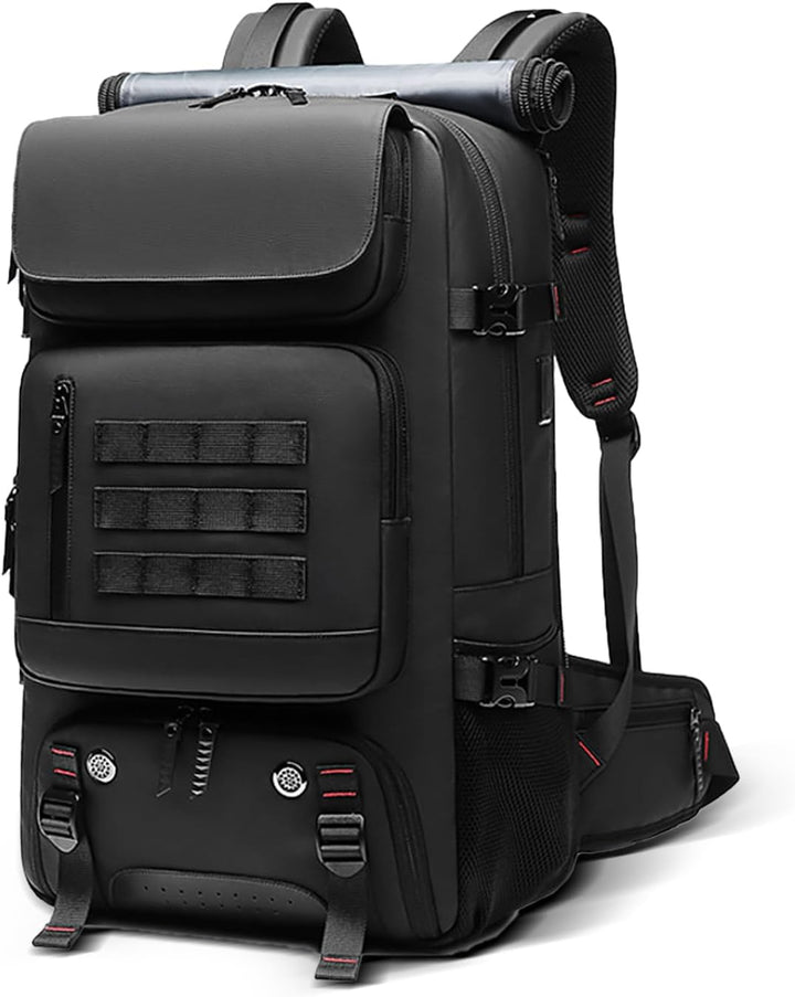 Schwarzer 50L wasserdichter Reiserucksack mit USB-Anschluss und Schuhfach, ideal für Outdoor & Reisen.