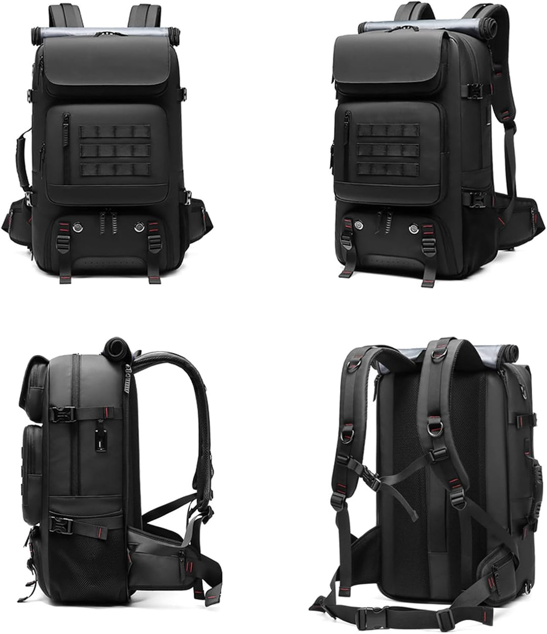 Vielseitiger schwarzer 50L Rucksack, wasserdicht, mit USB-Anschluss und separatem Schuhfach für Business & Outdoor.