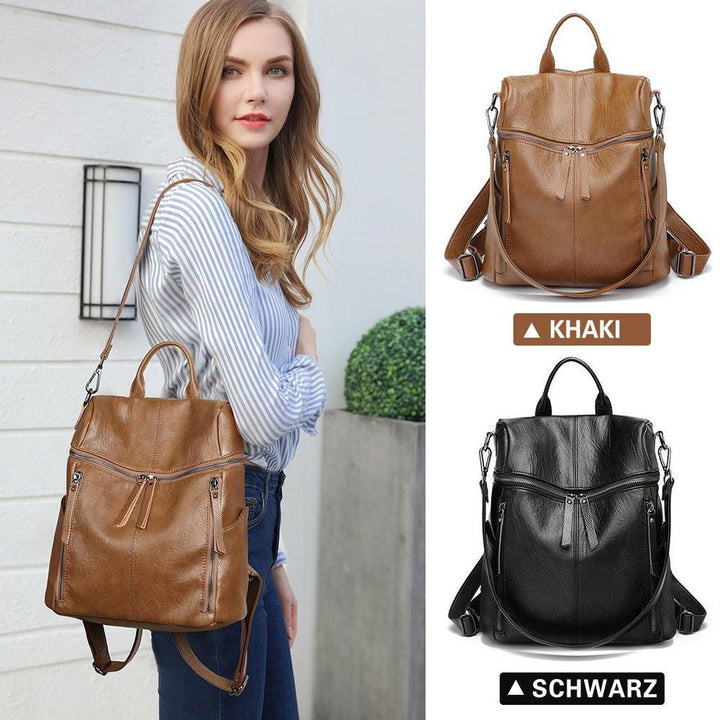 Hochwertiger Damen Rucksack aus echtem Leder, schwarz, robust und elegant für jede Gelegenheit.