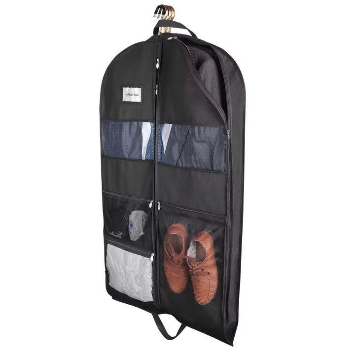 Schwarzer Kleidersack (109 cm) für Anzüge & Kleider, ideal für Reisen & Zuhause. Schützt Kleidung vor Staub.