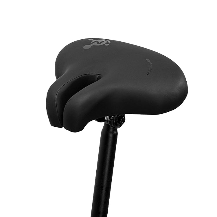 Ergonomischer Komfortsattel, schwarz, ohne Nase, mit effektiver Stoßdämpfung für schmerzfreies Radfahren.