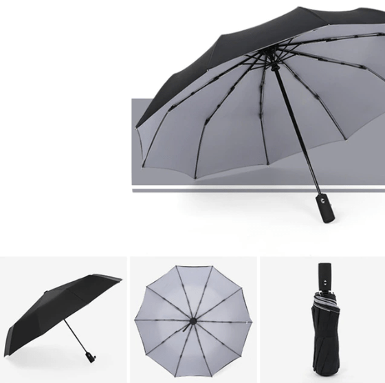 Blauer RAINFORCE Regenschirm mit maximalem Windschutz, automatischer Öffnungsmechanismus für schnellen Einsatz.