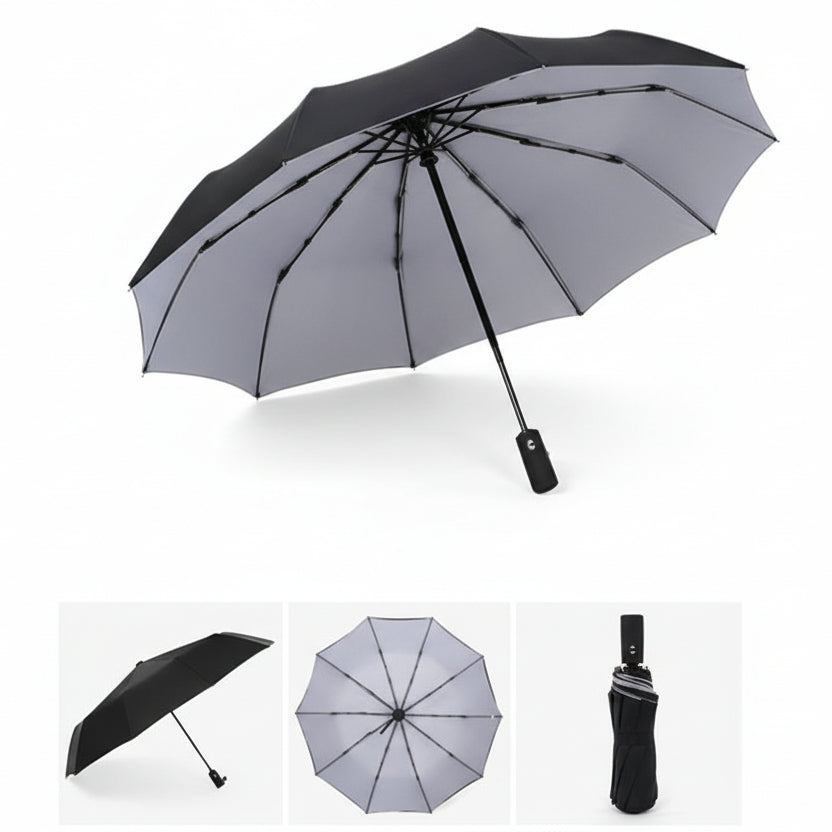 Blauer RAINFORCE Pendler-Regenschirm, automatisch und sturmfest, unverzichtbar für unterwegs.