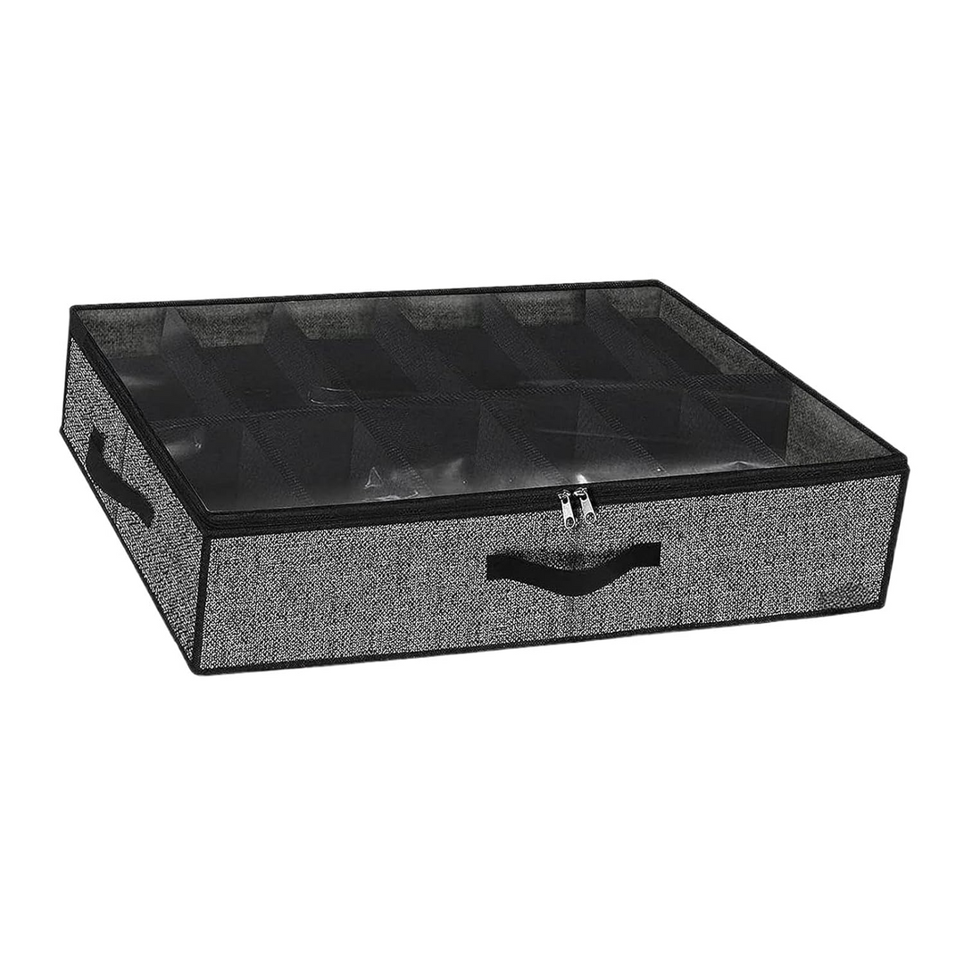 Beiger Schuh-Organizer als Unterbett-Aufbewahrungsbox, ideal für platzsparende Schuhaufbewahrung zuhause.