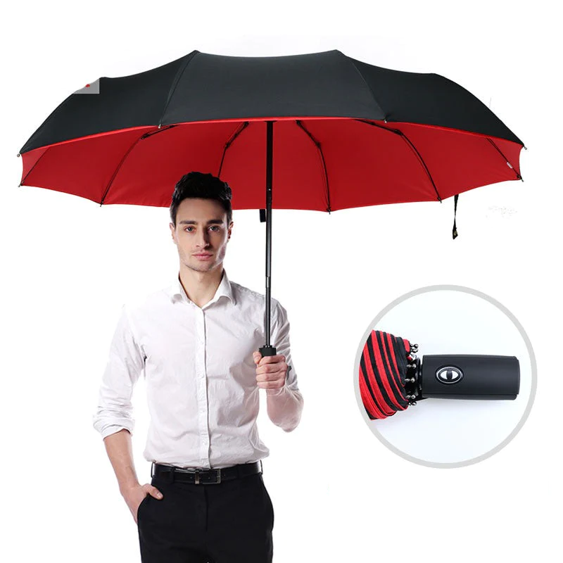 Schwarzer Unisex AeroShield Regenschirm, sturmfest, faltbar & winddicht für optimalen Wetterschutz.