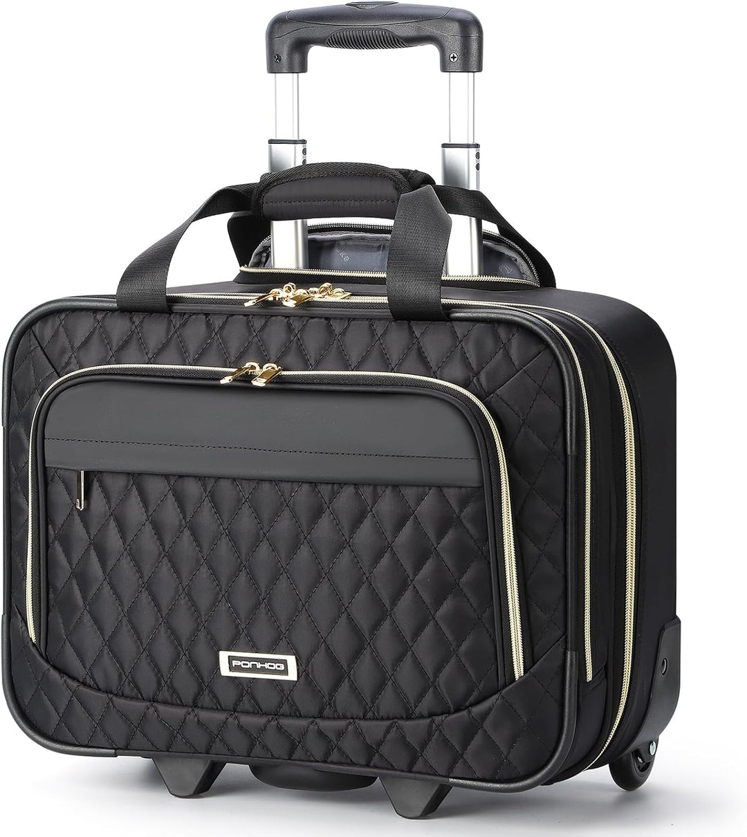 Schwarzer Unisex Laptop Rollkoffer für 15,6 Zoll Notebooks, ideal für Businessreisen und Handgepäck.