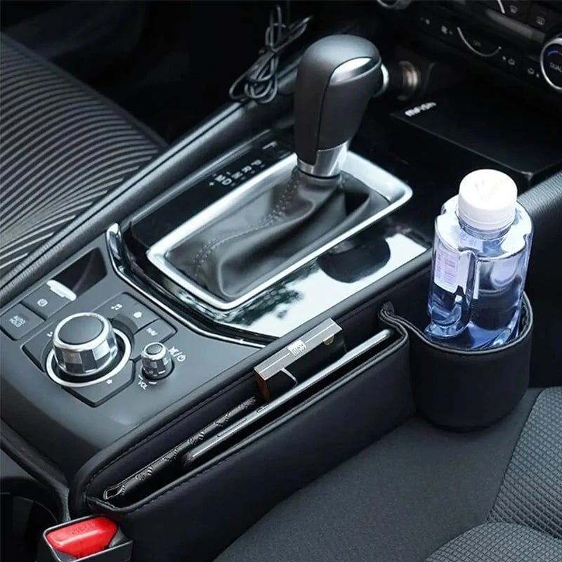 Universeller Auto Organizer Schwarz, Leder-Optik; schafft Ordnung & zusätzlichen Platz im Auto.