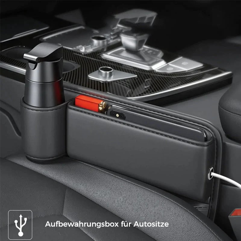 Brauner Leder-Organizer für den Autositz, universell; für eine aufgeräumte Auto-Innenraum.