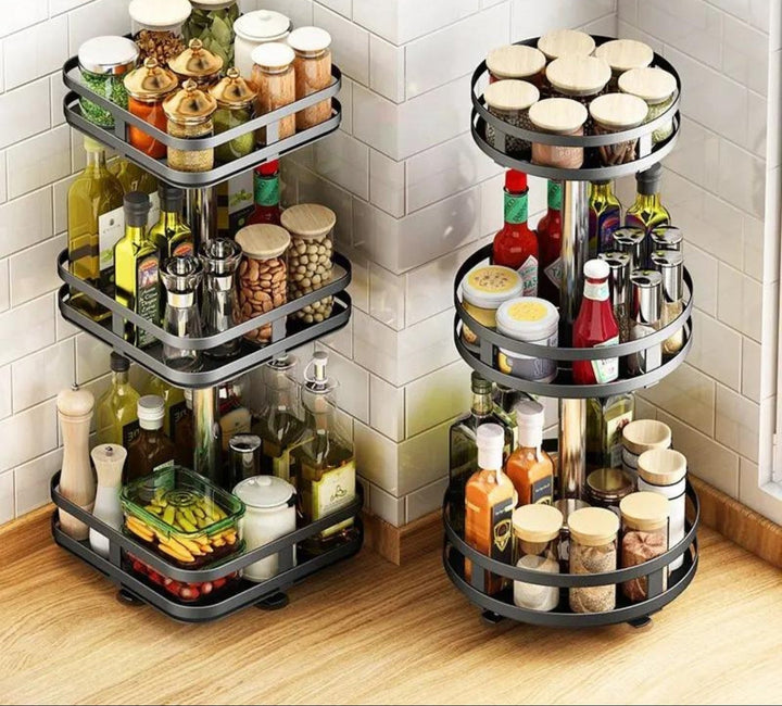 Schwarzes Drehregal TwistRack für Bad & Büro. Kosmetik-Organizer & Schreibtisch-Ablage aus Edelstahl.