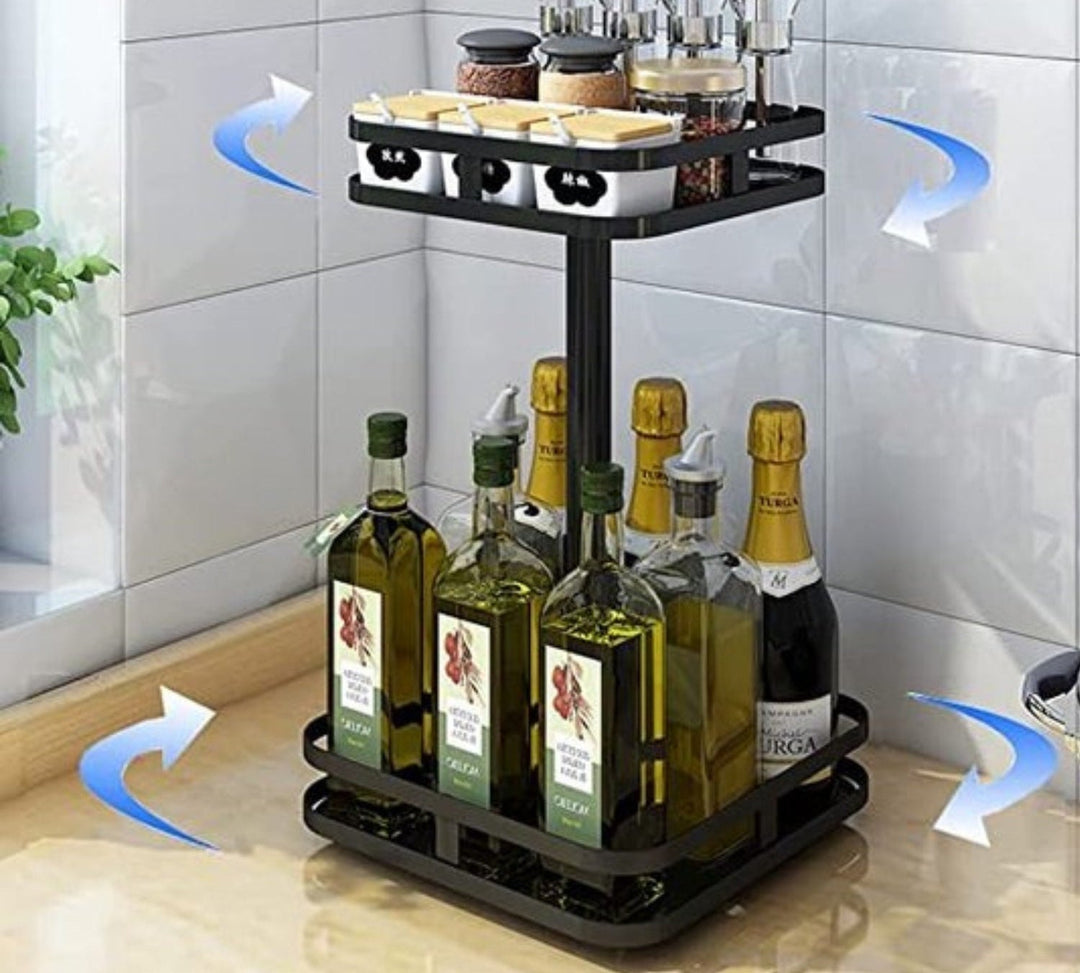 Schwarzes Drehregal für effektive Stauraum-Organisation. TwistRack 360° platzsparend für Küche & Bad.
