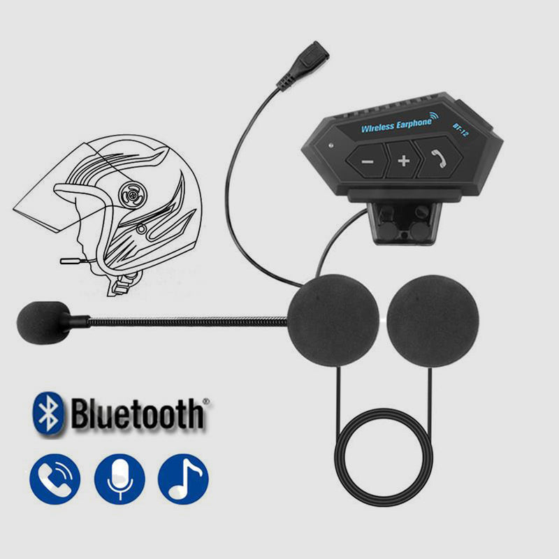Detailaufnahme des BT12 schwarzen Bluetooth Headsets für Motorradhelme, Bedienelemente.