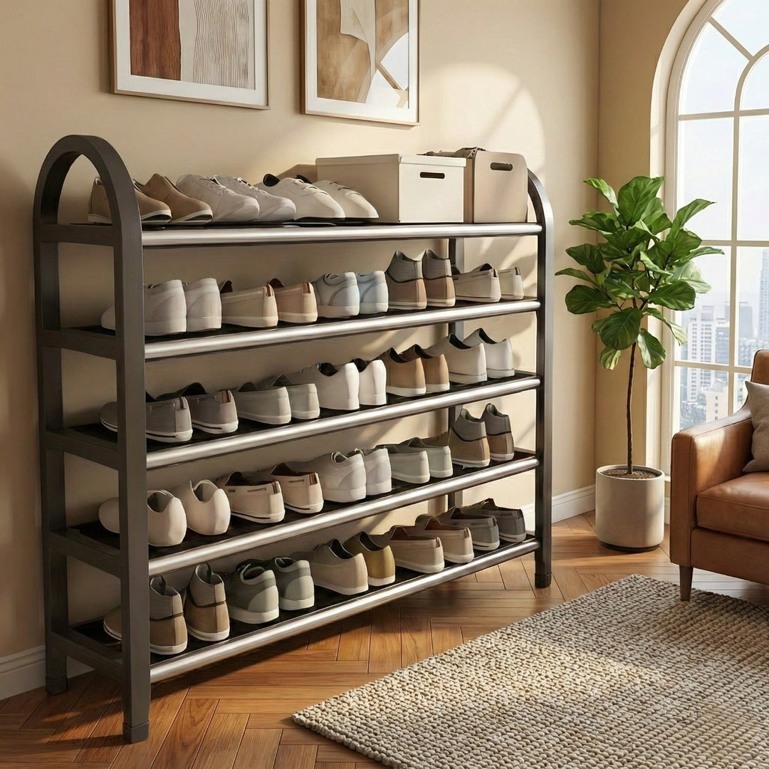 Ordnung schaffen mit diesem 5-stöckigen Schuhregal. Ideal für platzsparende Organisation von Schuhen in Ihrem Zuhause.