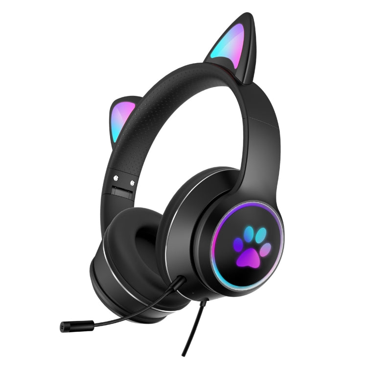 Schwarzes Unisex Gaming Headset mit LED-Katzenohren und Mikrofon; ideal für PC-Spiele, Musik & Chat.