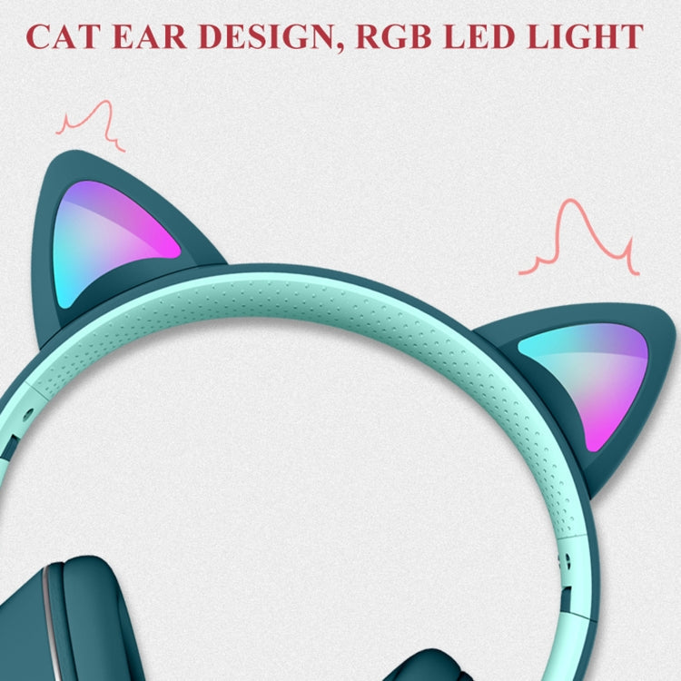 Stylisches schwarzes Gaming-Headset mit leuchtenden LED-Katzenohren und flexiblem Mikrofon für immersive Sounds.