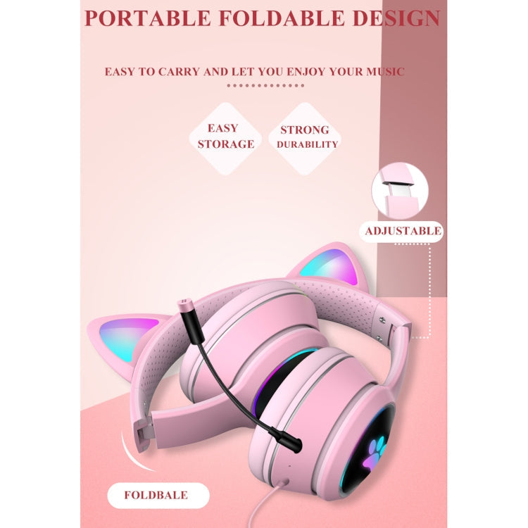 Elegantes schwarzes Headset mit Katzenohr-Design, integrierten LEDs und Mikrofon; hervorragend für Gamer und Musikliebhaber.