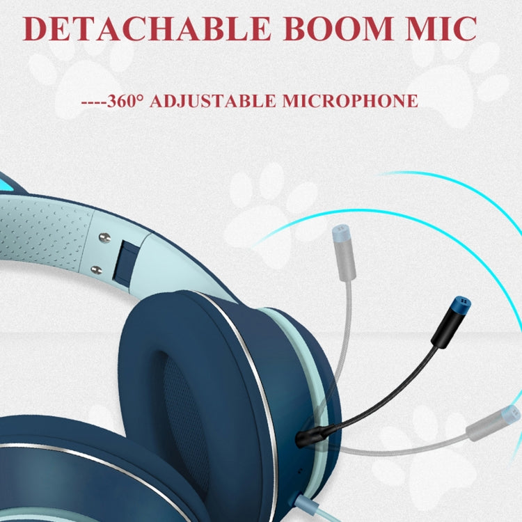 Hochwertiges Audio-Headset, schwarz, mit LED-Katzenohren, Mikrofon und faltbarem Design; für Gamer & Musikgenuss.