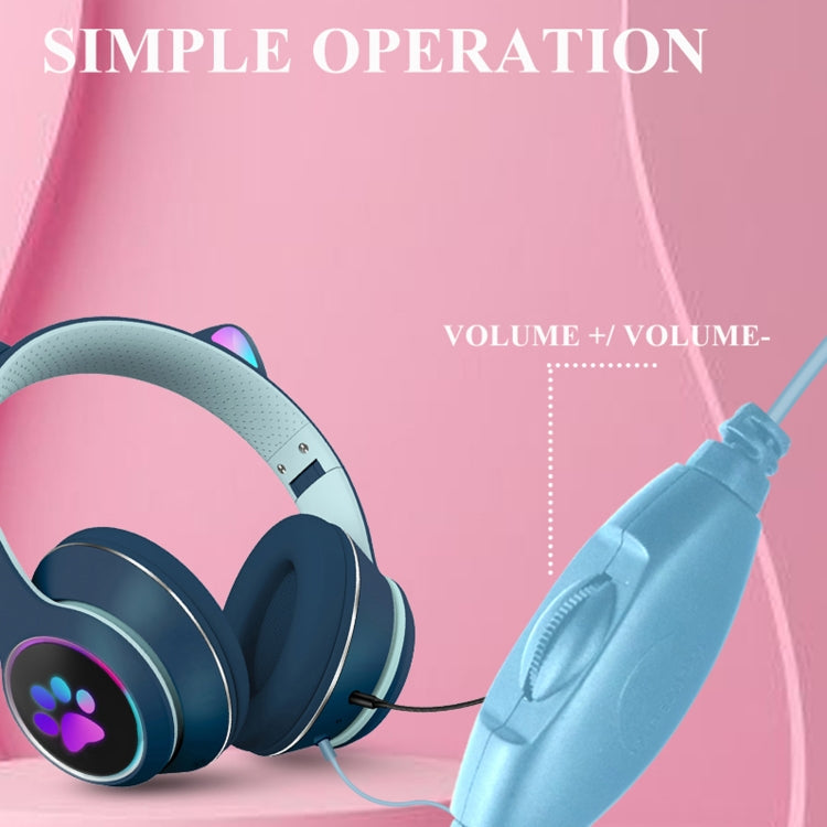 Schwarzes Gaming Headset mit LED-Katzenohren und Mikrofon; perfekt für PC, Konsole und Multimedia-Unterhaltung.