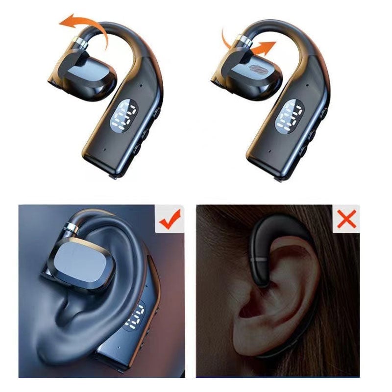 Schweißresistentes Open-Ear Bluetooth Headset, schwarz, perfekt für Sport und aktive Tage.