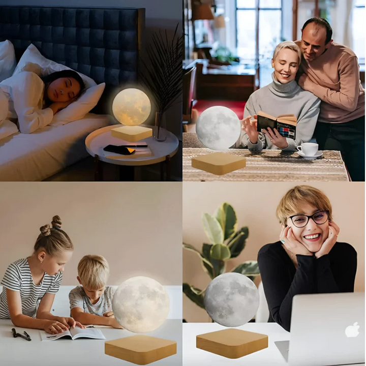 Kabellose LED-Mondlampe LumoRise mit sanftem Schwebeeffekt und intuitiver Touch-Steuerung.