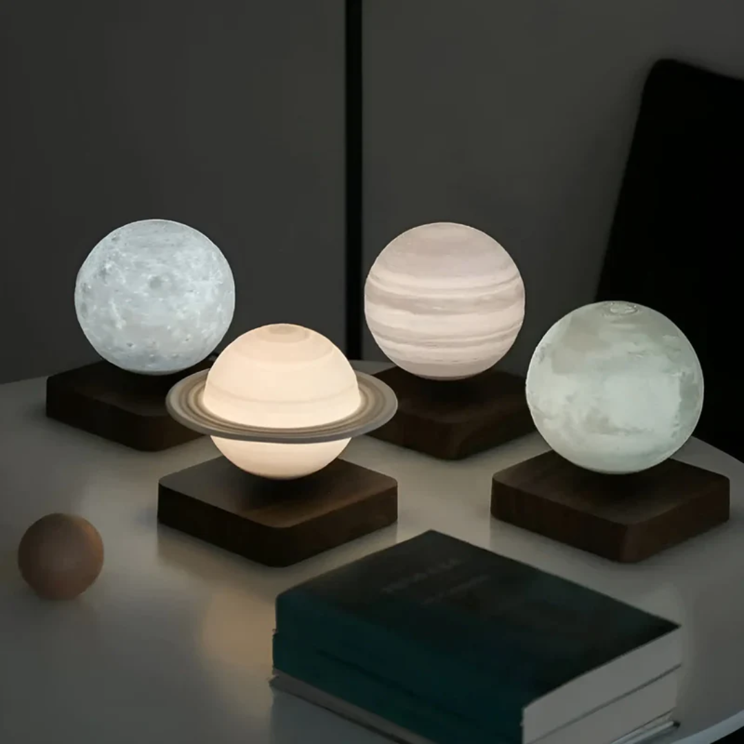 Faszination pur: Schwebende LumoRise Mondlampe als stimmungsvolle Nachttischlampe oder Raumambiente-Beleuchtung.