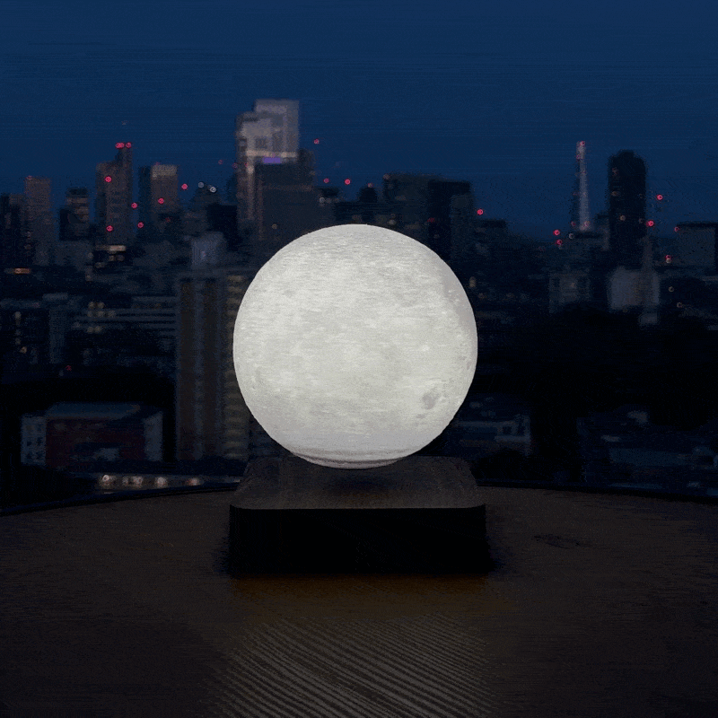 Elegante MOONFLOAT Designlampe, eine schwebende Mondlampe LED Tischleuchte im Wohnzimmer, moderne Deko mit Farbwechsel.