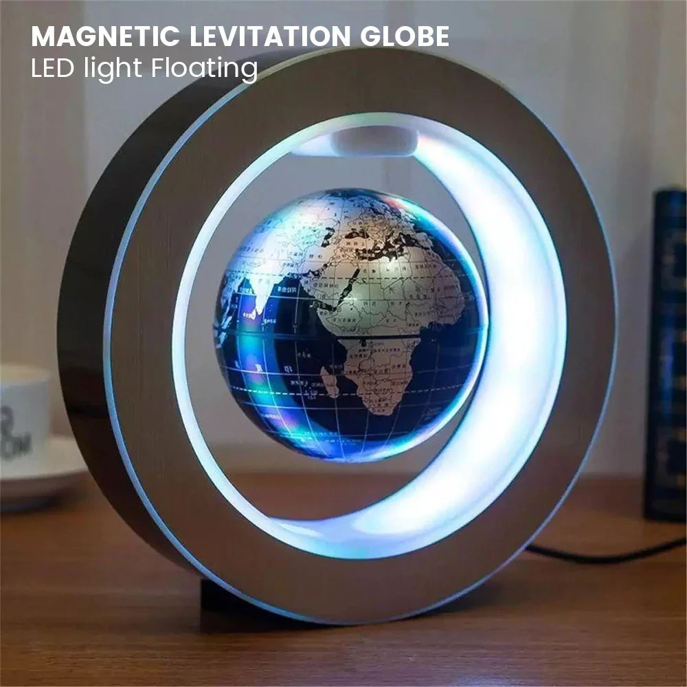 Schwebender LED-Globus, magnetische Levitation für moderne Deko im Büro oder Zuhause. Innovatives High-Tech Geschenk.