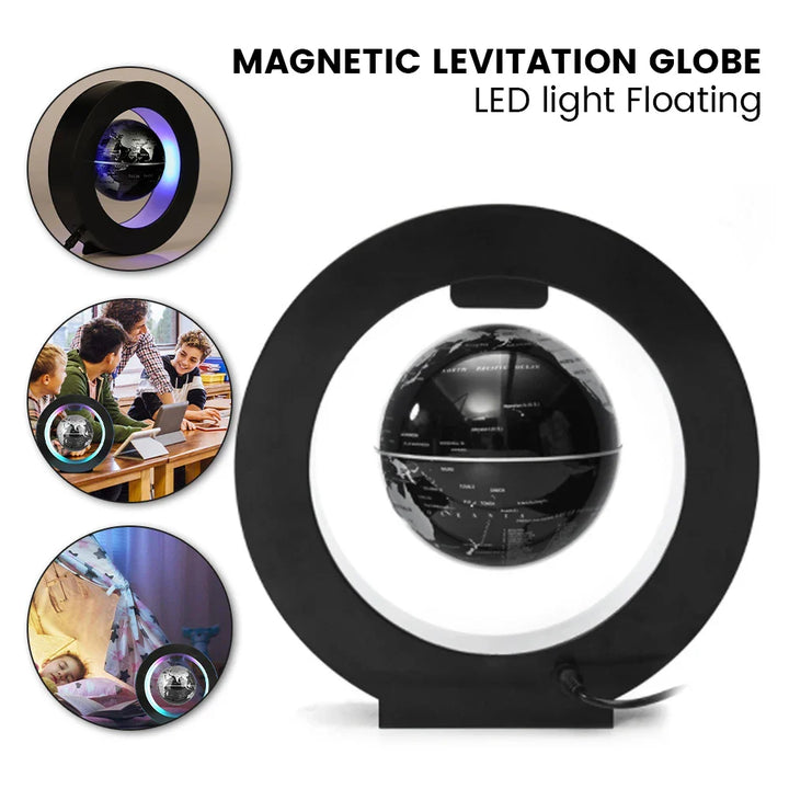 Futuristischer schwebender LED-Globus als High-Tech Geschenk oder Büro-Gadget, faszinierende magnetische Levitation.