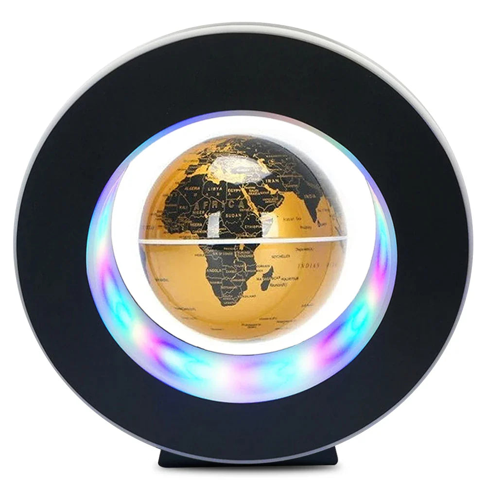 Der magnetisch schwebende Globus mit LED-Beleuchtung in Aktion, High-Tech Blickfang und Deko-Highlight im Raum.