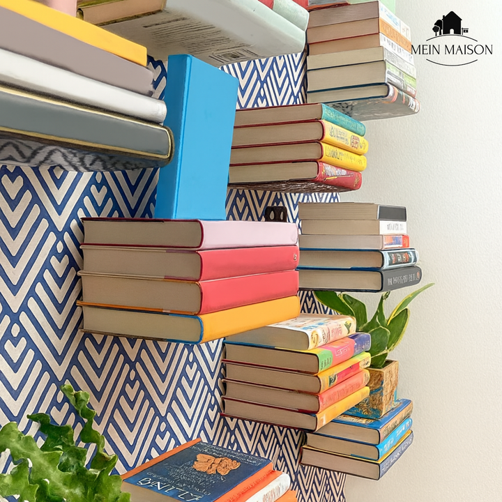 Elegantes Wandregal 4er-Set, schwebendes Metallregal für Deko und Bücher im Wohnzimmer. Schafft Stauraum.