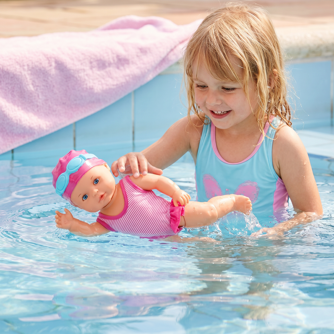 Lernspielzeug: Schwimmende Baby Puppe fördert Motorik & Freude im Wasser für Kinder.