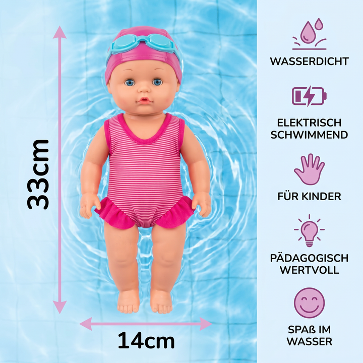 Kinder spielen & lernen mit schwimmender Baby Puppe, fördert Motorik im Wasser; Poolspielzeug.