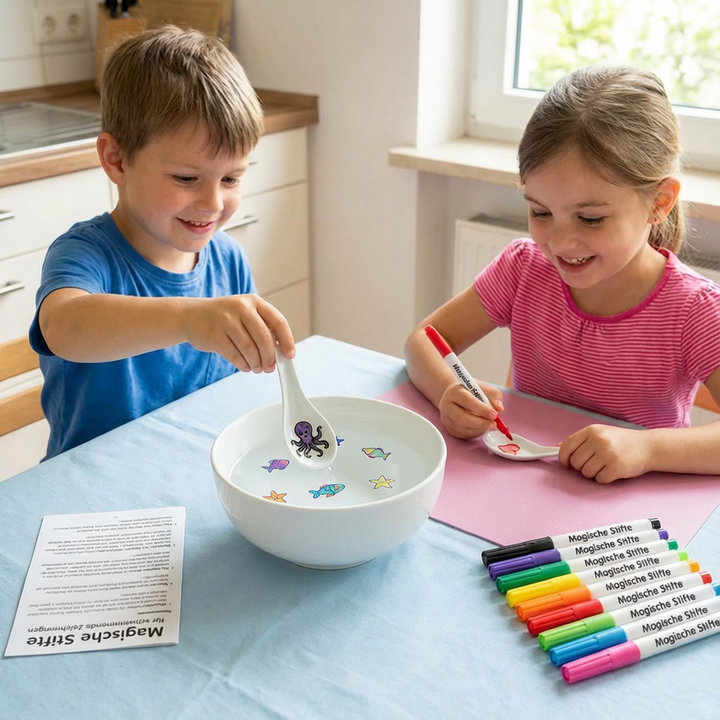 Schwimmende Malstifte für Kinder zum kreativen Malen im Wasser. Buntes Badewannenspielzeug für stundenlangen Spaß.