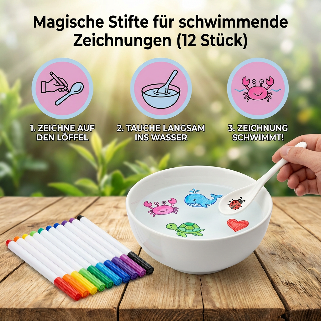 Set mit 12 schwimmenden Malstiften für Kinder. Ideal zum Zeichnen auf Wasser und kreativen Basteln im Bad.