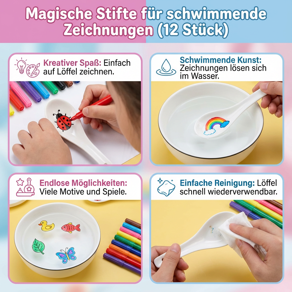 Badewannenspielzeug: 12 schwimmende Malstifte für Kinder, perfekt für kreativen Malspaß und bunte Wasserbilder.