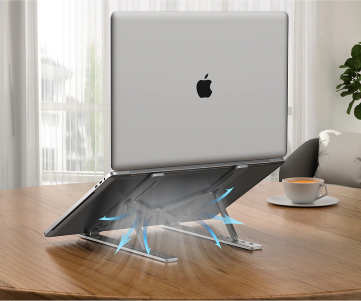 Mobiler & faltbarer SCITEC Laptopständer für flexibles Arbeiten. Ideal für Homeoffice & unterwegs.