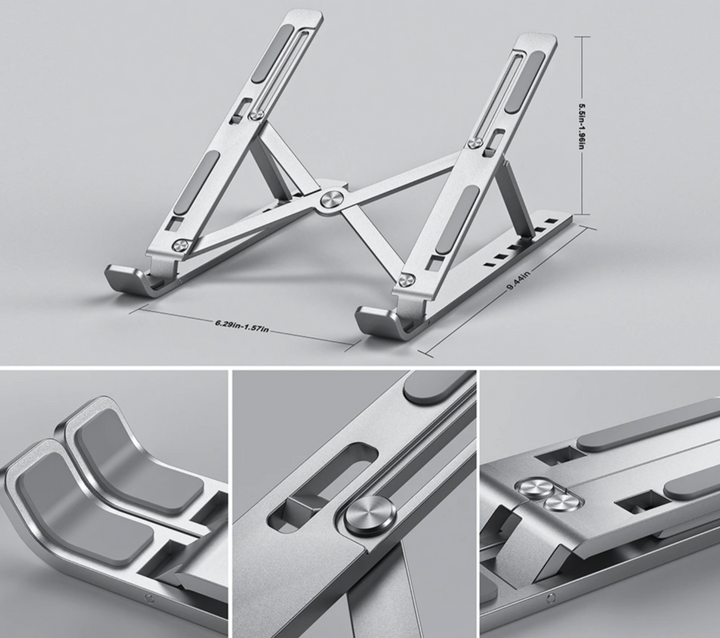 Höhenverstellbarer SCITEC Laptop-Halter mit 6 Neigungswinkeln für komfortables Tippen & Arbeiten.