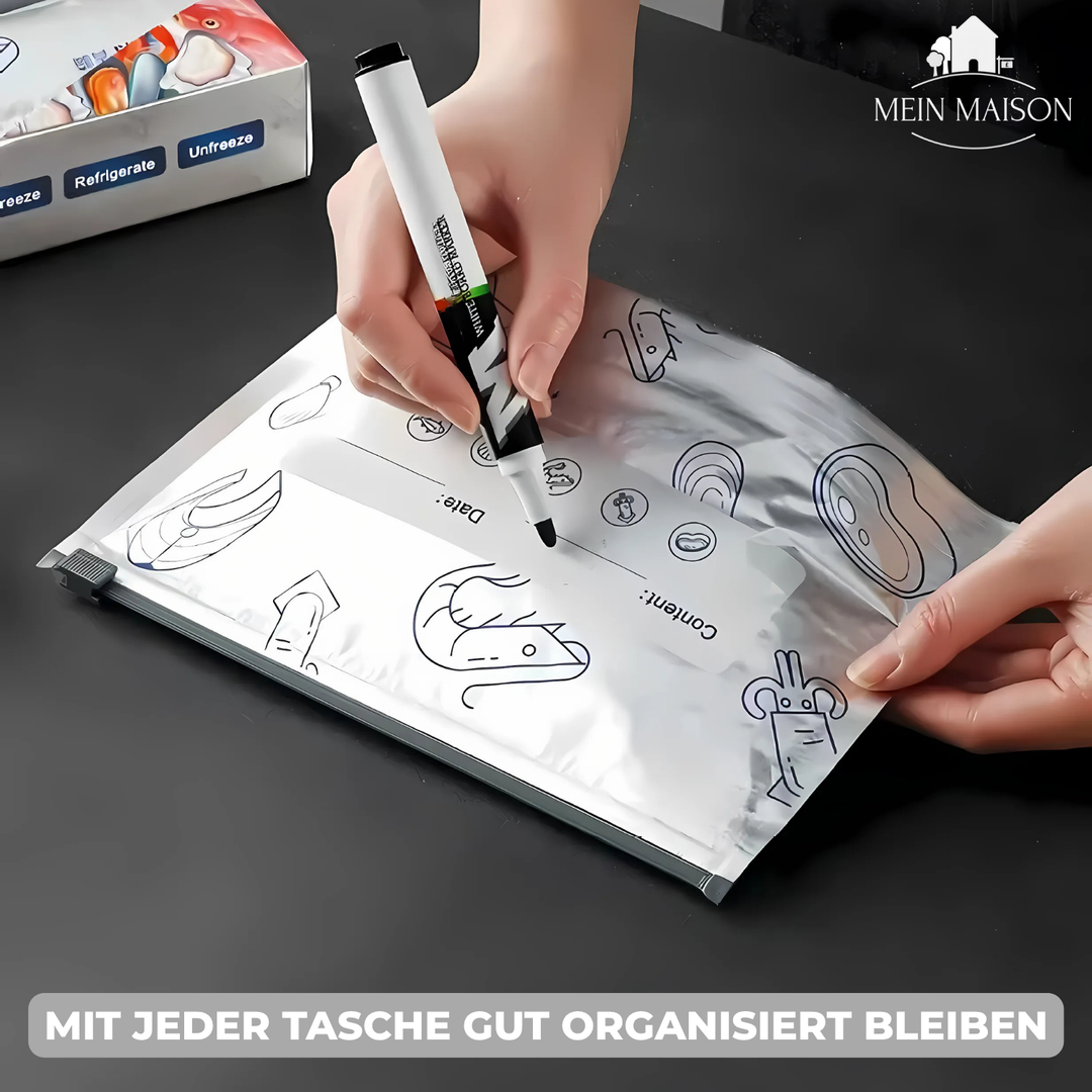Aluminiumfolien-Aufbewahrungsbeutel von SealBag Pro, lichtdicht für optimalen Schutz der Vorräte.