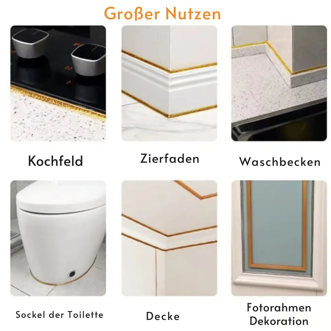 Dekoratives selbstklebendes Kantenband für makellose Fliesenübergänge bei Renovierungen in Bad & Küche.