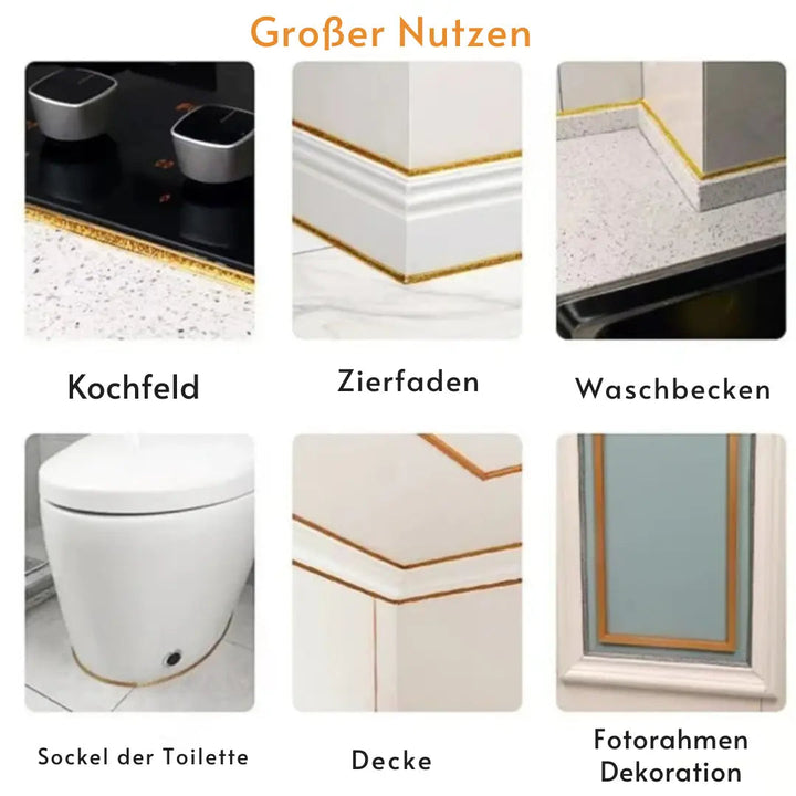 Dekoratives selbstklebendes Kantenband für makellose Fliesenübergänge bei Renovierungen in Bad & Küche.