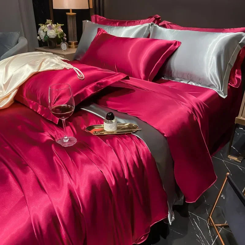 Elegantes Seiden-Bettwäsche Set aus reiner Maulbeerseide, inkl. Bettbezug. Weich und glatt für Luxusschlaf.